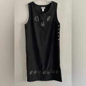 Casual Options Vintage 90’s Black Sleeveless Dress Leaf Design Size Large